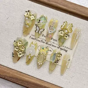 <span class=keywords><strong>Uñas</strong></span> Postizas Hechas a Mano de Acrílico, Largas, de Lujo, Color Amarillo Osmanthus, Tamaño Mediano para Mujer - Product Image 1