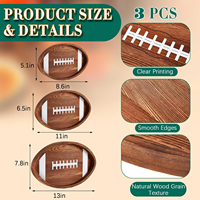 Plateau en bois en forme de ballon de football, 3 tailles, ensemble de plateaux de service avec rebord surélevé pour les fêtes, les barbecues et les apéritifs