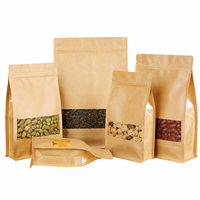 En stock, sac plat en papier kraft thermoscellable avec fermeture éclair, sacs réutilisables pour le stockage des aliments, sachet pour les collations, les grains de café, les épices