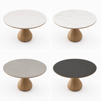 Table à manger moderne extensible en pierre frittée, base en bois massif, plateau ovale ou rond aspect marbre, mobilier de salle à manger