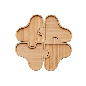 <b>Bamboo</b> Snack Plate 4 Compartment Irregular Shape Wooden Platter For Nuts Dried Fruit Living Room Use - Product Image 2