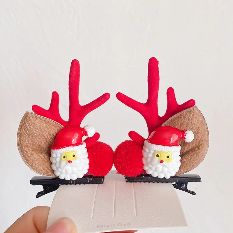 Natale nuovi accessori per capelli corna rossa peluche carino tornante vendita calda tridimensionale coppia di cervi vacanza clip