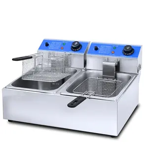 Friteuse Offres Spéciales 2 réservoirs 2 paniers Friteuse électrique Équipement de restaurant Poulet Friture Argent Acier inoxydable de qualité alimentaire