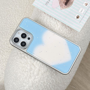 Funda para iPhone 17 Pro Max, diseño de corazón extragrande con borde plateado, resina con orificios grandes, anticaídas - Product Image 3