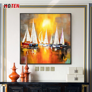 Moderno astratto paesaggio marino dipinto su tela olio disegnato <span class=keywords><strong>a</strong></span> mano da artigiani con paesaggio marino con barca <span class=keywords><strong>a</strong></span> <span class=keywords><strong>vela</strong></span> - Product Image 3