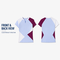 Haut de tennis personnalisé pour femme à col montant, mini-col en V, motif géométrique color block, manches courtes, idéal pour le sport, l'entraînement et les matchs sur le terrain