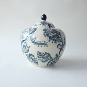 고품질 우아한 프린트 블루 플라워 세라믹 애완동물 유골함 수제 도자기 장례용 유골함 - Product Image 1