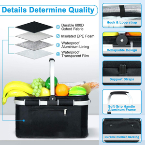 Panier pliable personnalisé, étanche, isolé, cadeaux <span class=keywords><strong>de</strong></span> mariage, cadeaux <span class=keywords><strong>de</strong></span> pendaison <span class=keywords><strong>de</strong></span> crémaillère, grand panier <span class=keywords><strong>de</strong></span> pique-nique <span class=keywords><strong>de</strong></span> 35 l, 2 couches pour les poches internes - Product Image 4