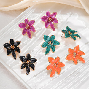 Flower Stud <b>Earrings</b> Zinc Alloy Women's Party Jewelry <b>Green</b> Black Orange Purple Colorful Fashion <b>Earrings</b> - Product Image 1