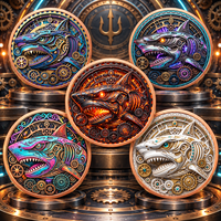 Direct usine Abyss Shark Portrait Cinq modèles Breloque en relief ronde plaquée ton laiton pour les collectionneurs d'art marin