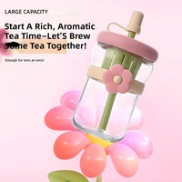 Nouvelle Tasse à Café en Verre Portable pour Étudiant, Style Estival, avec Paille et Séparateur d'Eau, Design Floral pour Boissons Froides