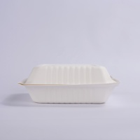 2023 Venta caliente 8 pulgadas Biodegradable de caña de azúcar, pulpa de bagazo para llevar con bisagras caja de comida rápida de la cubierta