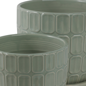 Set di Vasi in Ceramica con Sottovaso, Design Texturizzato per Uso Interno ed Esterno, Fioriere Rotonde - Product Image 6