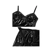 Combinaison brillante pour femme, body sexy en cuir artificiel, style licou, pour pole dance, soirée, noir