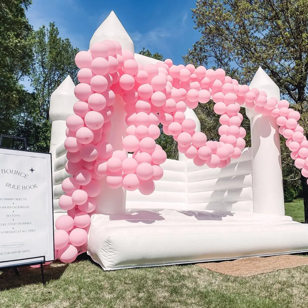 Aeor Outdoor large party jumpers wedding bouncer double sided inflatable white bounce house with slide