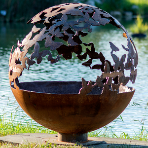 Brasero d'extérieur autoportant en acier Corten, rond, style rustique, écologique - Product Image 2
