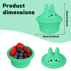 Tazón Redondo Plegable de Silicona con Orejas de Conejo y Tapa para Dedos, Libre de BPA, Recipientes Reutilizables para Comer sin Desorden - Product Image 3