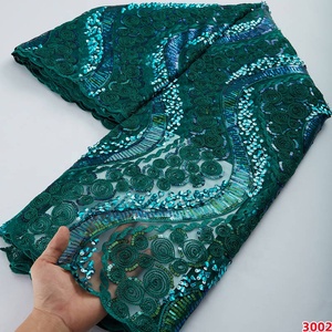 3002 gros africain maille dentelle tissu de haute qualité nigérian français <span class=keywords><strong>suisse</strong></span> Voile Net dentelle tissus avec paillettes pour robe de mariée - Product Image 5
