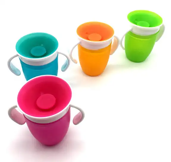 child silicone food grade Baby Learning Drinking Cup 360 Degree Non Spill Trainer Water Cup baby 360 cup with Two Handles