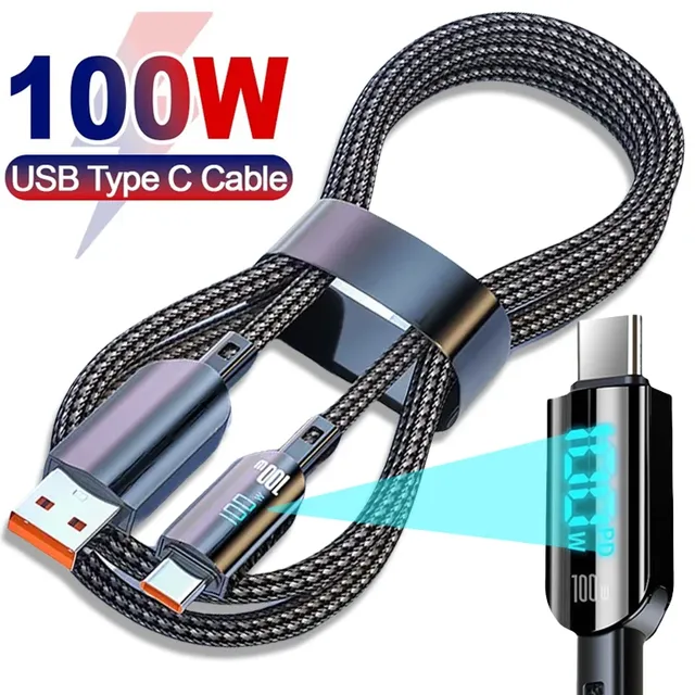 100W Fast Charging USB3.0 PVC LED Digital Display USB Type C Cable for for Mobile Phone Macbook Tablet 1.2M
