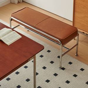 Minimalist Stainless Steel <b>Bench</b> With Brown Cushion Home Stool For Entryway Or Bedroom Use - Product Image 5