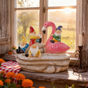 Plateau <span class=keywords><strong>de</strong></span> décoration intérieure nautique sur le thème lumineux, ornements <span class=keywords><strong>en</strong></span> résine pour <span class=keywords><strong>piscine</strong></span>, gnomes fantaisistes et flamants roses, art peint à la main - Product Image 4