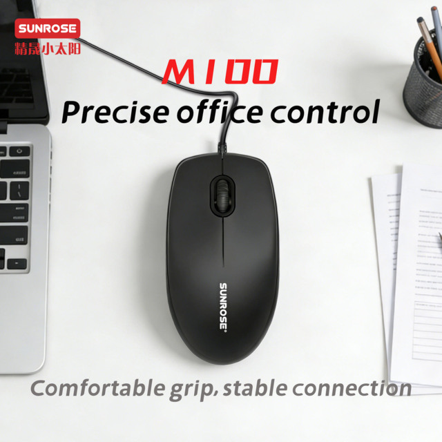 Sunrose M100 Left-Handed/Right-Handed 3-Button USB Wired Mini Optical Mouse Ergonomic Design Stock for Desktop/Laptop Wholesale