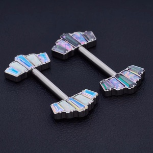 <span class=keywords><strong>Piercing</strong></span> de pezón de titanio G23 ASTM F136 14G, anillo de barra dorado 14G con circonita cúbica marquesa y ópalo, <span class=keywords><strong>piercing</strong></span> de seno <span class=keywords><strong>para</strong></span> niños - Product Image 3