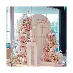 New Design Artificial Pink Rose Flower Runner Babybreath Flower Arrangement for Wedding Backdrop Decoration