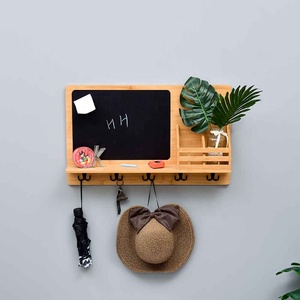 Pizarra Rectangular Multifuncional de Bambú <span class=keywords><strong>para</strong></span> Montar en la Pared con Ganchos <span class=keywords><strong>para</strong></span> <span class=keywords><strong>Llaves</strong></span> y Estante de Almacenamiento de Tela <span class=keywords><strong>para</strong></span> Sala de Estar o Entrada - Product Image 6