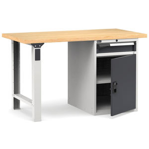 Établi Fami Master 150cm gris avec plateau en bois, armoire et tiroir - Product Image 1