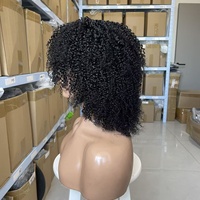 Perruque bouclée afro 12A avec frange, noir naturel, adaptée aux femmes, densité 300 %, sangles ajustables, volume élevé
