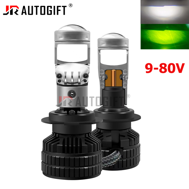 Car Headlight Bulb 100W Led Projector White Green H7 H11 9005 9006 HB3 HB4 H4 Mini Led Lens Car Bulbs Auto Lighting System 9-80V