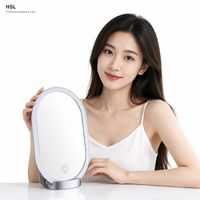 Miroir de maquillage LED ovale pliable avec variateur tactile, lumière à 3 couleurs, mémoire, arrêt automatique, rechargeable Type-C 1000 mAh, miroir HIPS