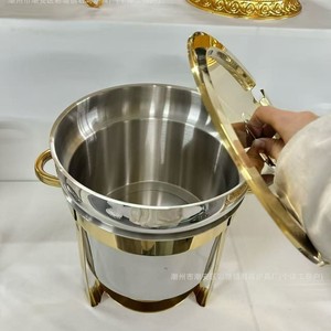Marmite à soupe en acier inoxydable 11L dorée, chauffe-plat circulaire pour buffet, usage hôtelier et banquet - Product Image 4