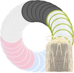 Tampons démaquillants réutilisables en coton de bambou pour tonique avec sac à linge, lingettes nettoyantes pour le visage écologiques et tampon biologique - Product Image 2