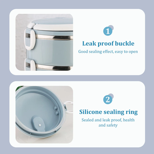 Round Stainless Steel Lunch Box Dual Tier Stackable Food <b>Container</b> with <b>Plastic</b> <b>Lid</b> Portable Bpa Free Simple Style M Size - Product Image 6