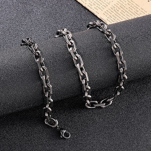 Hip Hop da <span class=keywords><strong>uomo</strong></span> in acciaio inox cubano a maglia di corda bracciale 8mm oro nero collana e bracciale per gli uomini gioielli - Product Image 2