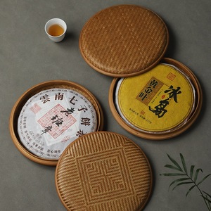 Handmade <b>Bamboo</b> Woven Tea Cake Box Round Rattan Tea Storage <b>Container</b> For Pu'er Tea Set Accessories - Product Image 3