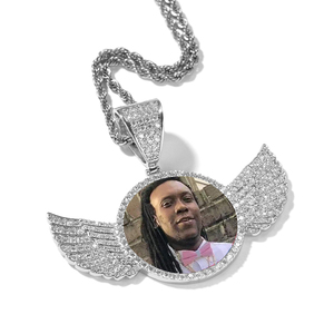 <strong>Best</strong> Selling Trendy <strong>Medallion</strong> Photo Picture Frame Pendant Trays Iced CZ Angel Wings Heart-shaped Charm <strong>Necklace</strong> Rope Pearl - Product Image 1