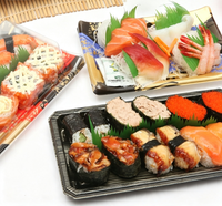 Boîte à sushi jetable en plastique avec couvercle transparent Bingo, bac alimentaire empilable avec couvercle pour emballage de restaurant