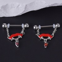 Perhiasan Tindik Puting Baja Anti Karat Halloween dengan Zirkon, Anting Puting, Perhiasan Tindik Tubuh, Barbell Puting, Perhiasan Tindik Puting