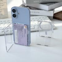 Porte-cartes magnétique à ouverture rabattable pour 2 cartes, motif personnalisé transparent, LOGO, support de téléphone vertical/horizontal, accessoires pour téléphone