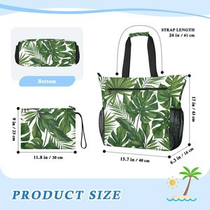 Wholesale Custom Printed Tropical Leaf Beach <b>Tote</b> <b>Bag</b> for Women Large Shoulder <b>Bag</b> <b>with</b> Matching Pouch for Summer Vacation - Product Image 3
