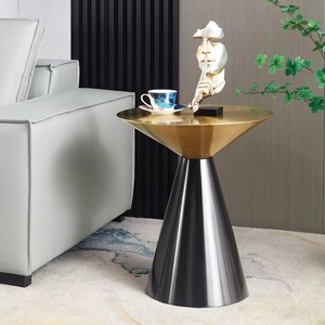 Luz de lujo de acero inoxidable oro base cónica redonda piedra sinterizada mesa de centro sala de estar muebles de hotel mesa auxiliar - Product Image 2