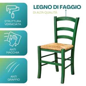 Sedia Rustica in Legno Verde con Seduta in Paglia, 43x42x86 cm: Una Robusta Sedia Tradizionale per Casa e Cucina - Product Image 4