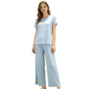Pigiama in Bambù e Spandex Traspirante per Donna, Set con Maglia <span class=keywords><strong>a</strong></span> Maniche Corte e Pantaloni, Abbigliamento <span class=keywords><strong>da</strong></span> <span class=keywords><strong>Notte</strong></span> - Product Image 4