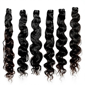 100% Natural <b>Cheap</b> Indian Temple Human Hair <b>Extensions</b> Young Virgin Bundles Black Color Cuticle Loose Deep Wave Super Wave - Product Image 1