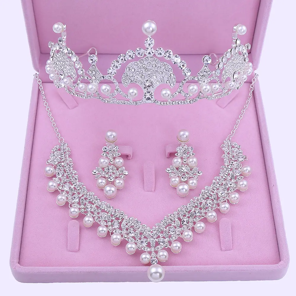 New Girls pearl Tiara Crystal Flower set Crown Tiaras Party Mini Tiara Wedding Hair for women Accessories Jewelry T0014