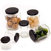 Pot Hexagonal 45Ml 60Ml 85Ml 100Ml 180Ml 280Ml 380Ml 500Ml 730Ml silex verre Hexagonal Transparent avec couvercle
